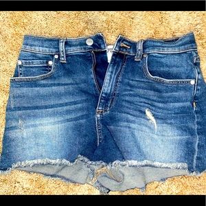 PINK high-waisted jean shorts